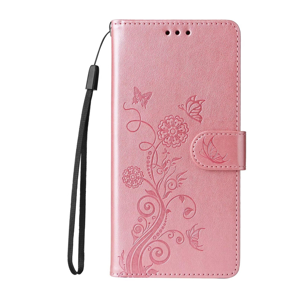 Butterfly Flower Pu Leather Wallet Case For Huawei Y6 2018 And Honor 7A, Shockproof Flip Cover With Card Slots Kickstand And Wrist Strap Pink 9330225446095