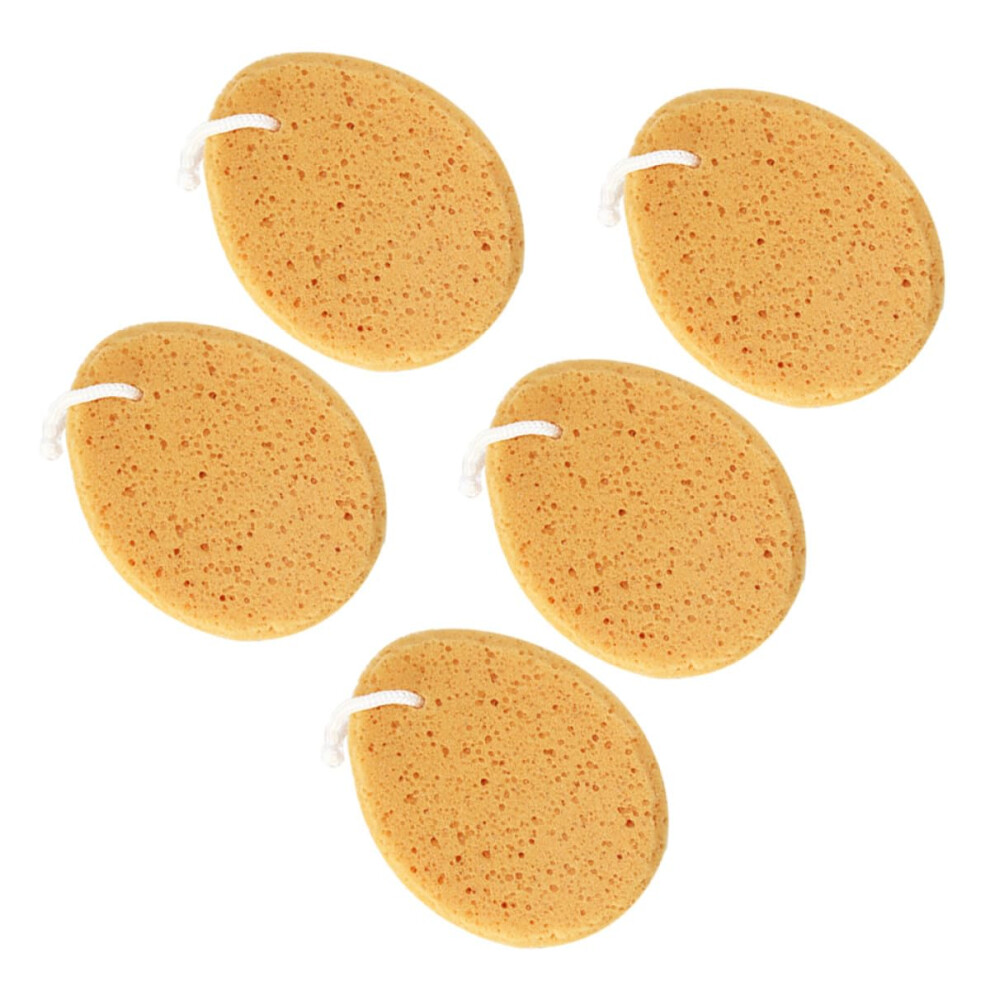 Yellow 5Pcs Honeycomb Oval Bath Sponge For Gentle Skin Exfoliation And Rich Lather, Shower Sponges