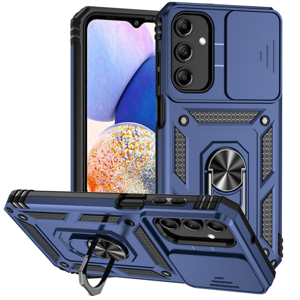 Case For Samsung Galaxy A15 With Slide Camera Cover, Magnetic Shockproof Ring Kickstand Blue 9169991090986