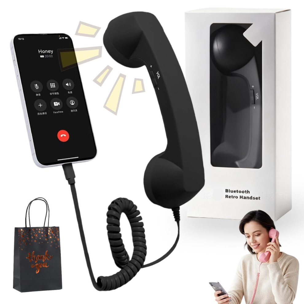 Retro Phone Handset With Typec, Noise Reduction Vintage Receiver For Mobile And Landline, Black 9771547128465