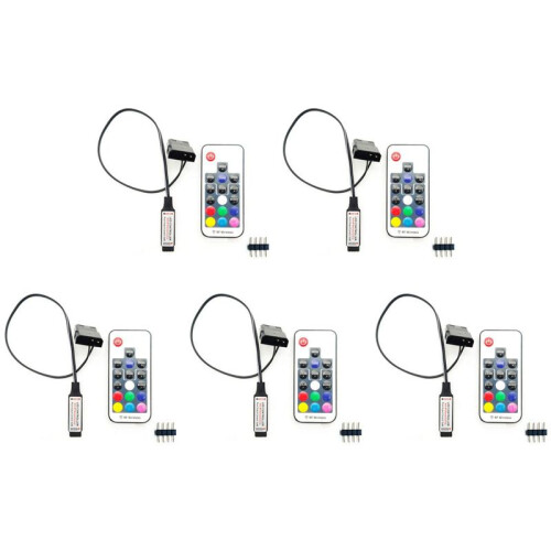 5X Computer Fan Lighting Effect Controller,5V 3-Pin/12V 4-Pin RGB Fan Equipment Wire Control/Remote with /Off