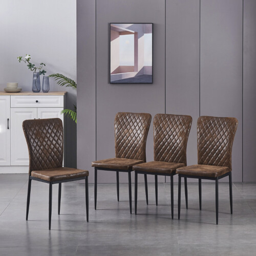 (Brown(Suede), 4 pcs) 4/6 Dining Chairs High Back Velvet/PU Office