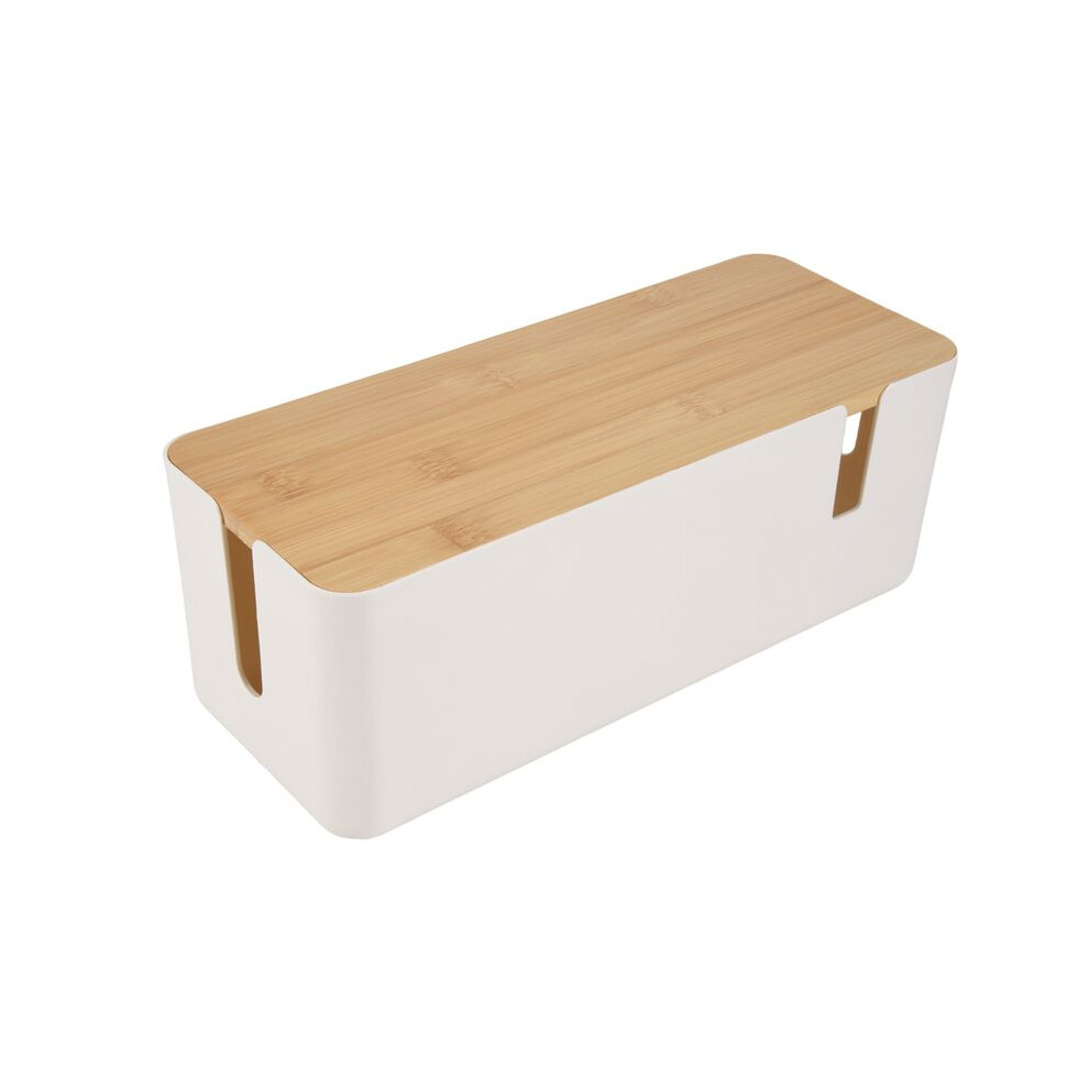 Cable Management Box With Bamboo Lid Small Cable Organizer Box For Extension Cord Power Stripe Surge Protector(White) 6031265285684