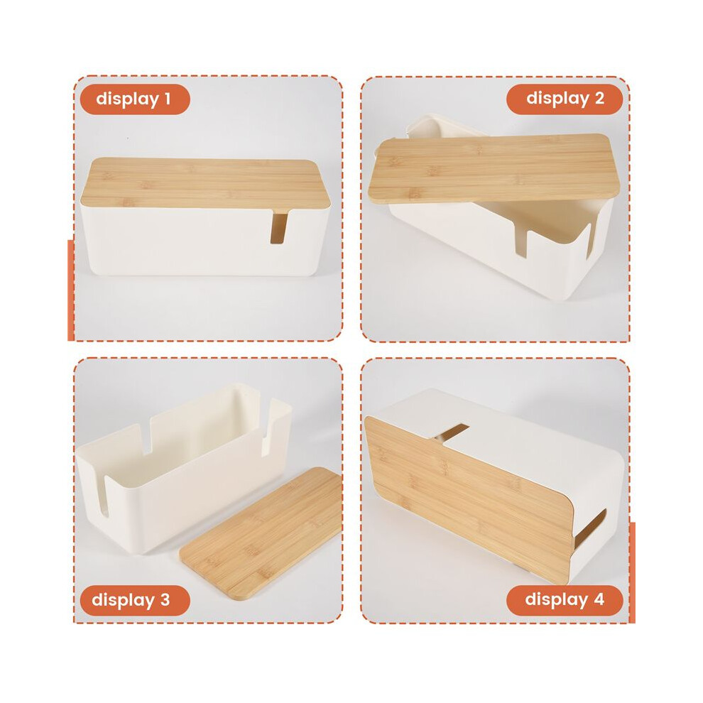 Cable Management Box With Bamboo Lid Small Cable Organizer Box For Extension Cord Power Stripe Surge Protector(White) White 6033987300812