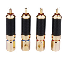 4 STUKS HIFI RCA-Stekker Hoge Kwaliteit Koolstofvezel 24K Vergulde RCA-Jack Kabelconnectoradapter