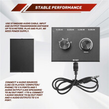 4 Port 3.5mm Stereo Audio Switcher Support 1 in 4 Out or 4 in 1 Out for PC Phone Laptop Headphone