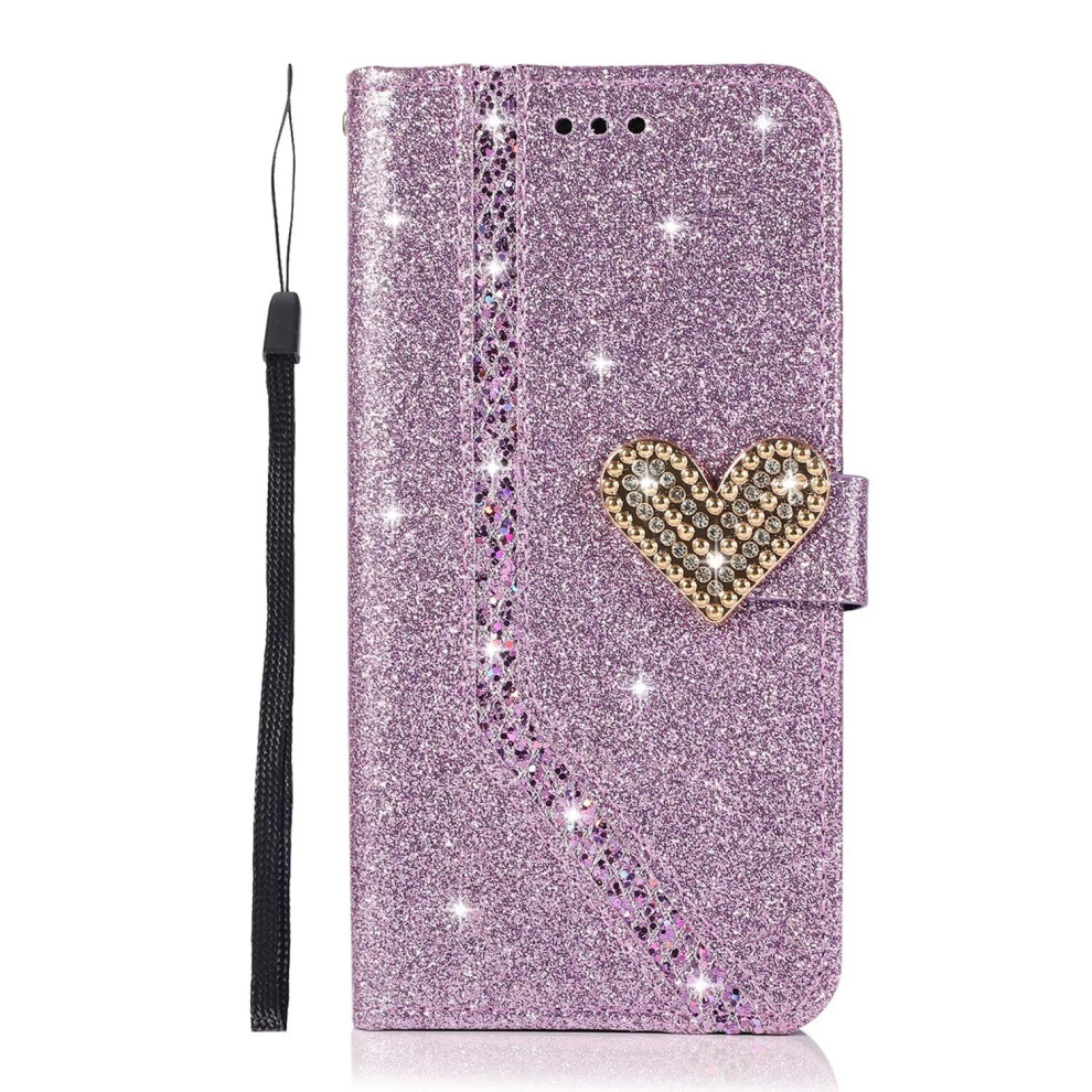 Glitter Wallet Case With Card Holder Kickstand, Luxury Leather Flip Cover For Iphone Xs Purple 9169991091112