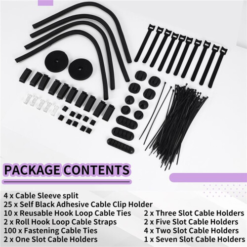 152 Pcs Cable Management Cord Organizer Kit, Include Self Adhesive Cable Organizer Clips, Cable Sleeves Management Clips 1