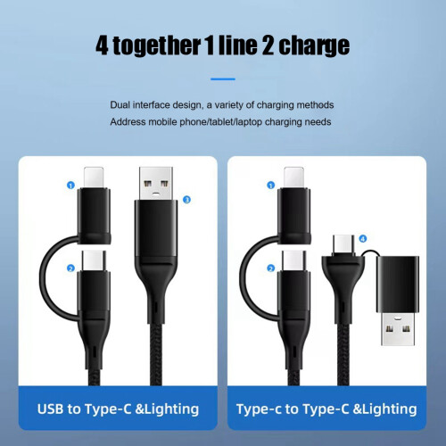 4 in 1 Charging Cable PD Multi-Function Fast Charging Data Cable Type-C To Type-C Charging Cable Phone Charging Cable 2