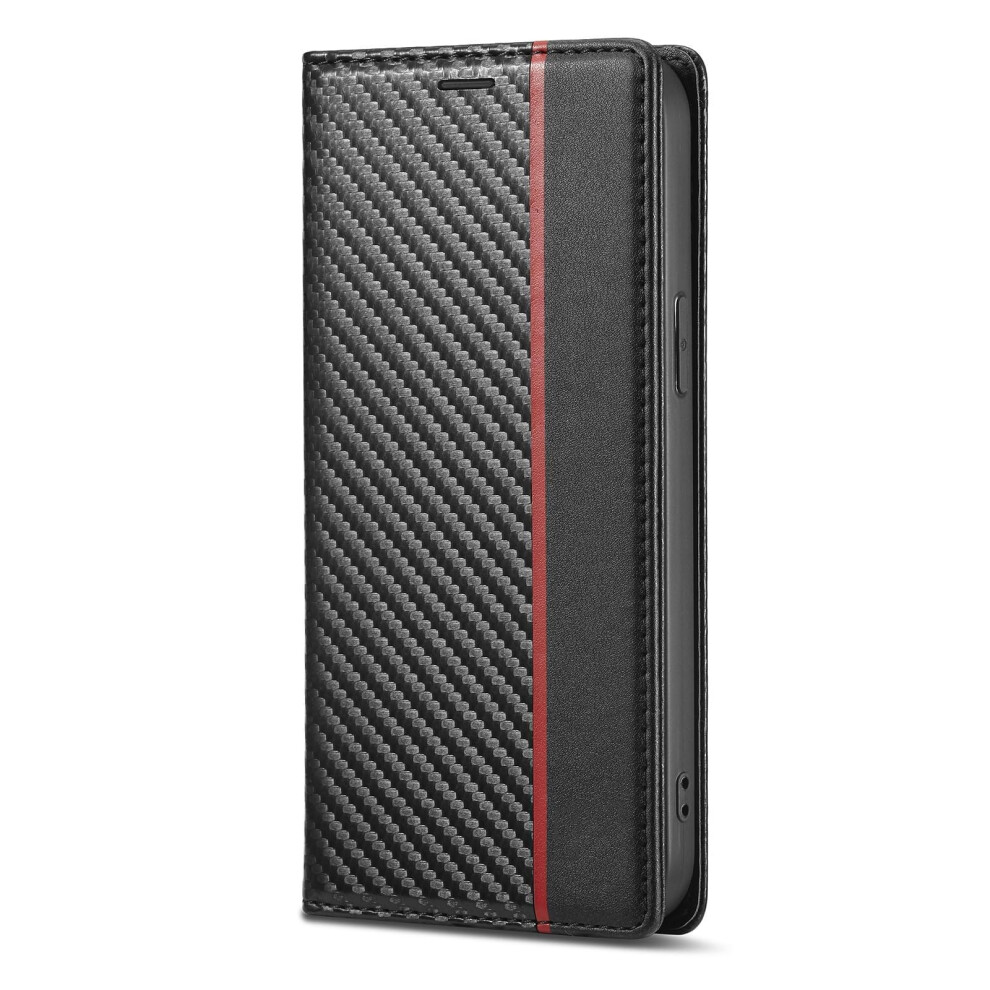 Leather Wallet Case Magnetic Flip Stand Carbon Fiber Cover For Google Pixel 9 Pro Red 9073542373346