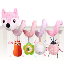 Baby Car Seat Toy Spiral Plush Fox with Music, Squeaker and Rattle for Stroller or Crib