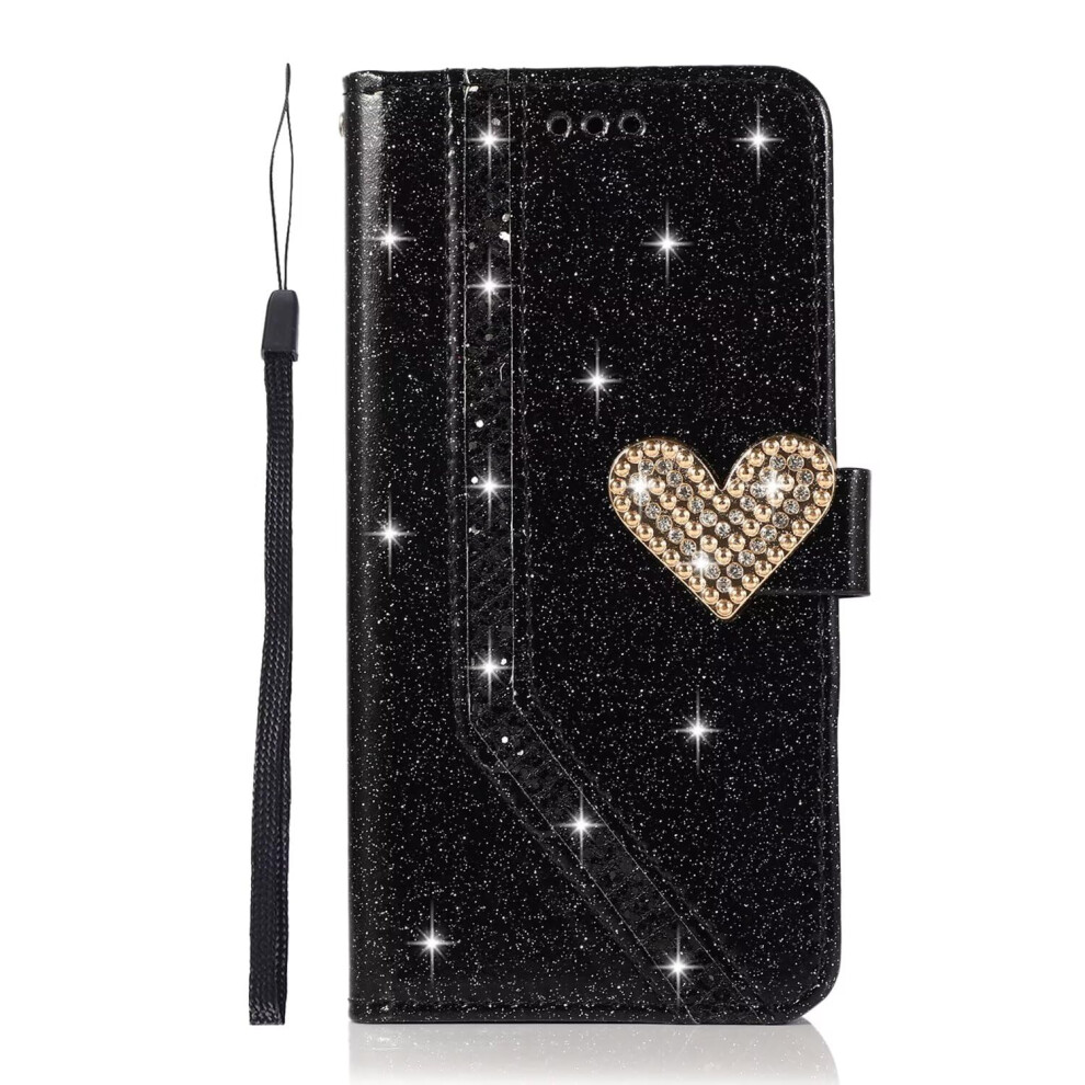 Wallet Case Glitter Leather Flip Cover With Card Holder Kickstand For Samsung Galaxy Note 10 Black 9330225917274