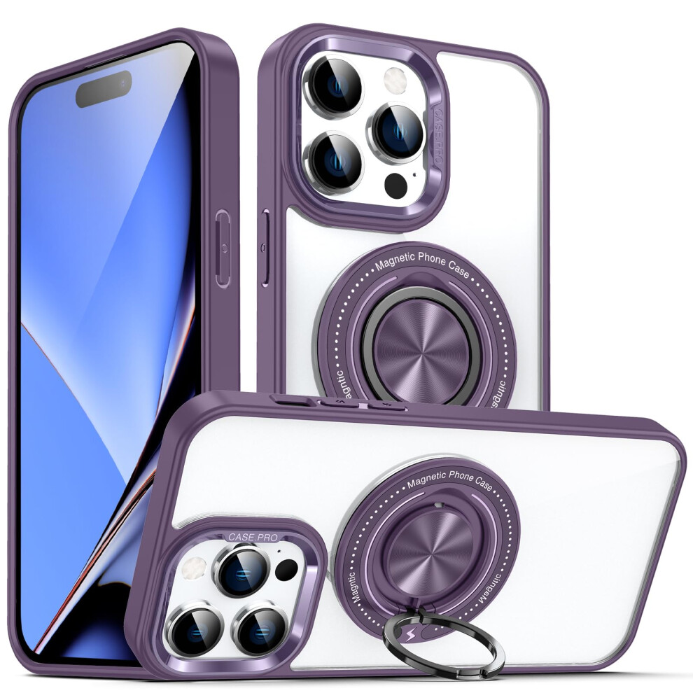 Case For Iphone 14 Pro With Magnetic Ring Holder, Rotatable Kickstand Clear Shockproof Cover Purple 9169991091396