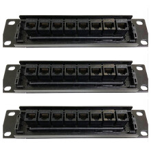 3X 8 Port Straight-Through CAT6 Patch Panel RJ45 Network Cable Adapter Jack Ethernet Distribution Frame