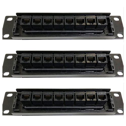 3X Patch Panel de 8 Portas CAT6 Straight-Through RJ45 Adaptador de Cabo de Rede Conector Ethernet Distribution Frame