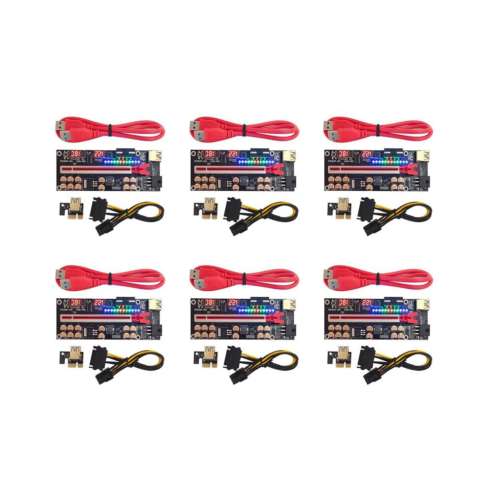 6X Ver018 Pro Pci-E Riser Card Usb 3.0 Cable 018 Pci Express 1X To 16X Extender Pcie Adapter For Btc Mining(Red) Red 6033891431299