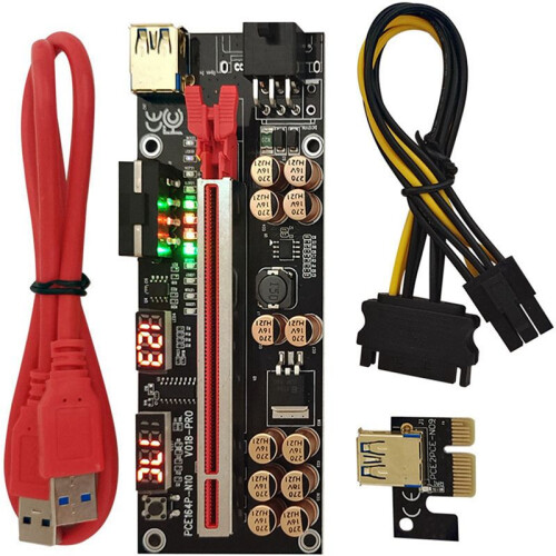 6X VER018 PRO PCI-E Riser Card USB 3.0 Cable 018  PCI Express 1X to 16X Extender PCIe Adapter for BTC Mining(Red) 2