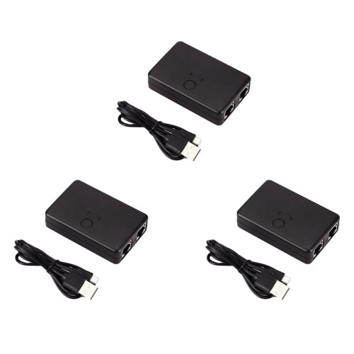 3X 2 Port Network  RJ45  Network Splitter Cable Extender 100Mbps Selector Power Free 2 Way Adapter Connector