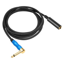 Right Angle 6.35Mm TRS Stereo Male to Female Audio Cable Guitar Extension Cable Cord for Amplifiers Headphone 1.8m