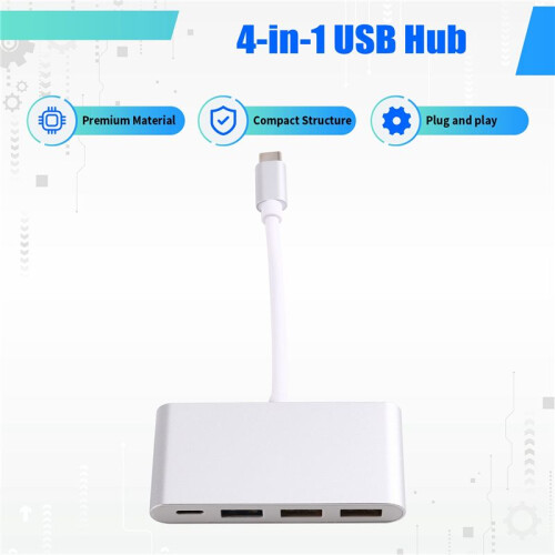 4-in-1 USB C Hub Power USB 3.0 for  Surface Chrome  Stable USB 3.0 USB HUB Adapter 1