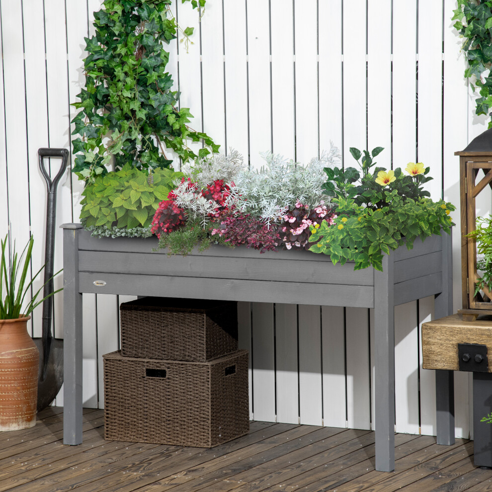 Outsunny Garden Wooden Planter Flower Raised Bed, Dark Grey
