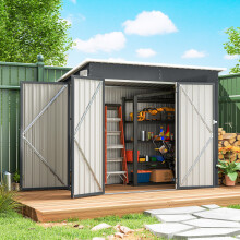 Outsunny Outdoor Storage Shed, 7.5 x 4.3ft Metal Garden Shed, Dark Grey