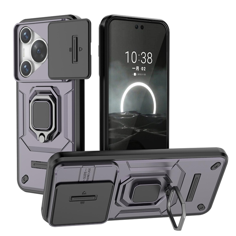 Case For Huawei Pura 70 Pro With Slide Camera Cover, Military Grade Shockproof Ring Kickstand Purple 9169991092041