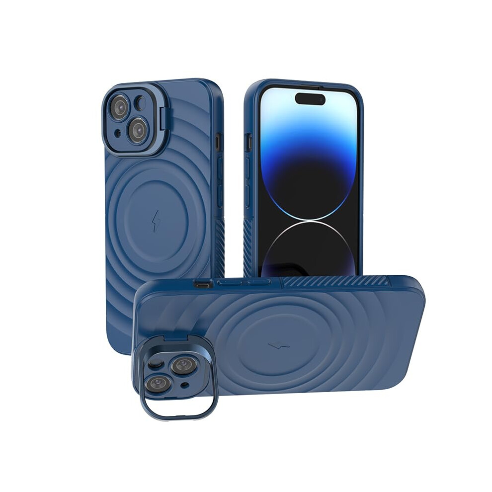 Case With Kickstand, Full Body Protection, Camera Lens Guard, Wave Design For Iphone 14 Magsafe Blue 9169991092164