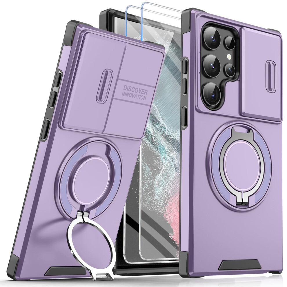 Military Grade Shockproof Cover With Magnetic Ring Kickstand For Samsung Galaxy S22 Ultra Purple 9073542374084