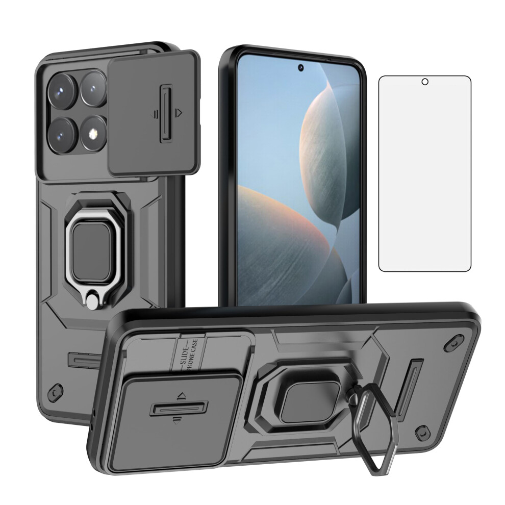 Rugged Case With Slide Camera Cover And Tempered Glass For Xiaomi Redmi K70/Poco F6 Pro Black 9073542374107