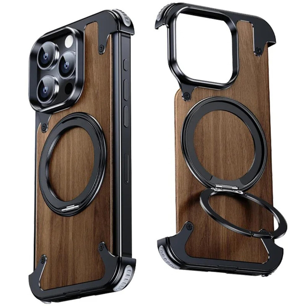 Case For Iphone 14 Pro Max Wooden Metal Magsafe Compatible Slim Shockproof With 360 Ring Stand 9073542374169