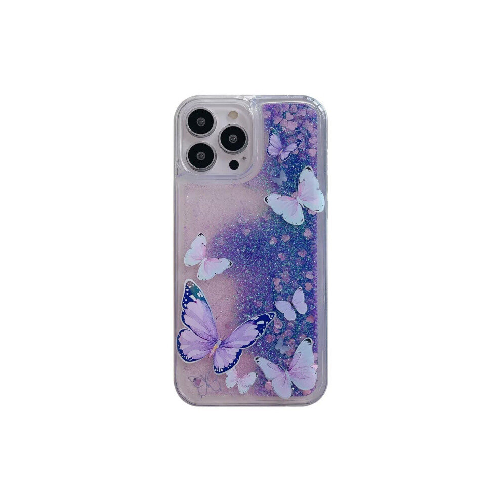 Case For Iphone 12 Pro Max With Butterfly Design, Flowing Quicksand Liquid Glitter, Soft Tpu Shockresistant Cover Purple 9169991092447