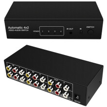 Composite AV RCA Splitter 4 in 2 Out Analog Video C-VBS RCA AV Splitter 4X2 with Remote for DVD TV EU Plug