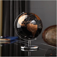 5.5 Inch Black World Globe with Vintage Finish, 360 Rotation, Clear English Labels for Kids