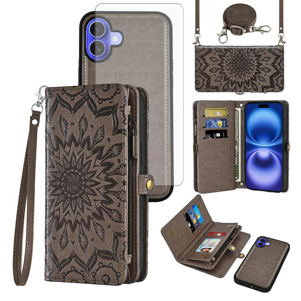 Wallet Case With Zipper And Crossbody Strap, 2 In 1 Detachable Mandala Design For Iphone 16 9169991092485