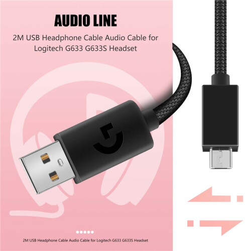 2M USB Headphone Cable Audio Cable for  G633 G633S Headset 1