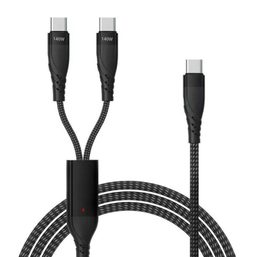 2 in 1 USB C Cable Max PD 140W Fast Charging Cable USB C to Dual USB-C Data Cable for    PC Laptop