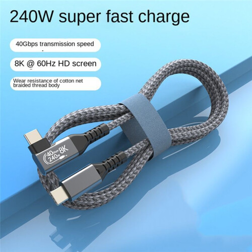 USB 4 Cable 90 40Gbps USB4 Type C Data Cable Fast Charging PD 240W, 8K Video Transfer 1.5M 2