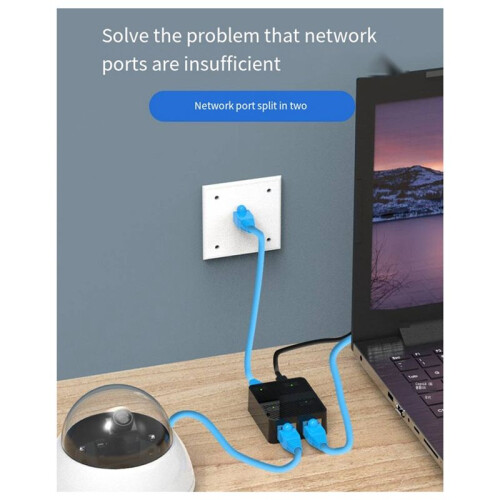 RJ45 Ethernet Cable Splitter, One to Two Devices, Can Access the Internet At the Same , with Charging Cable Extender