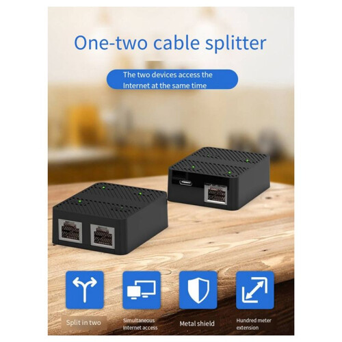 RJ45 Ethernet Cable Splitter, One to Two Devices, Can Access the Internet At the Same , with Charging Cable Extender 2