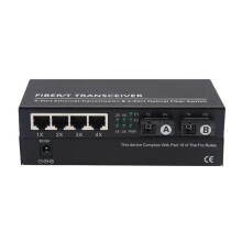 Gigabit Ethernet Fiber SC Singlemode 20KM 2 SC Fiber 4 RJ45 Port 100/1000M Fiber Optical Media Converter EU Plug