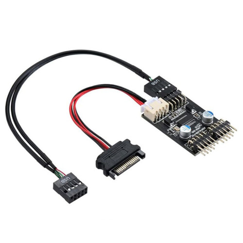 9pin USB Connector 1 to 2 USB Extension Cable USB HUB USB2.0 9Pin Header Connector Adapter with  Power Cable