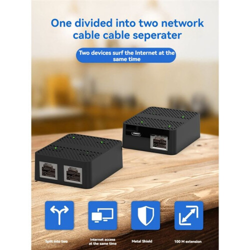 2 Port 100Mbps Network  RJ45 Network Cable Splitter Extender Selector 2 Way Adapter Connector Type C Power White 1