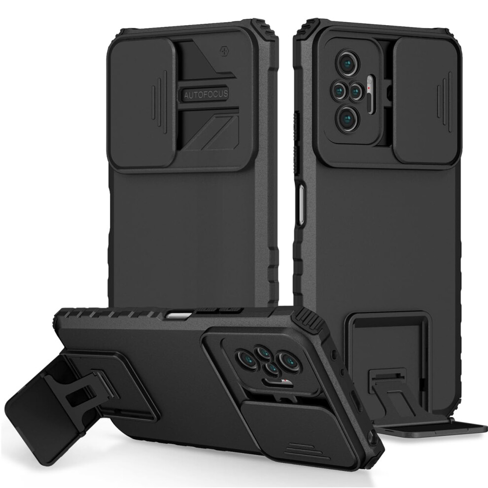 Case For Redmi Note 10 Pro And Pro Max With Sliding Camera Cover, Militarygrade Shockproof Kickstand, Black 9169991092836