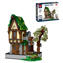 Medieval Tavern Building Kit with Lights, 1872PCS Modular House Blocks for Mini Architecture Display