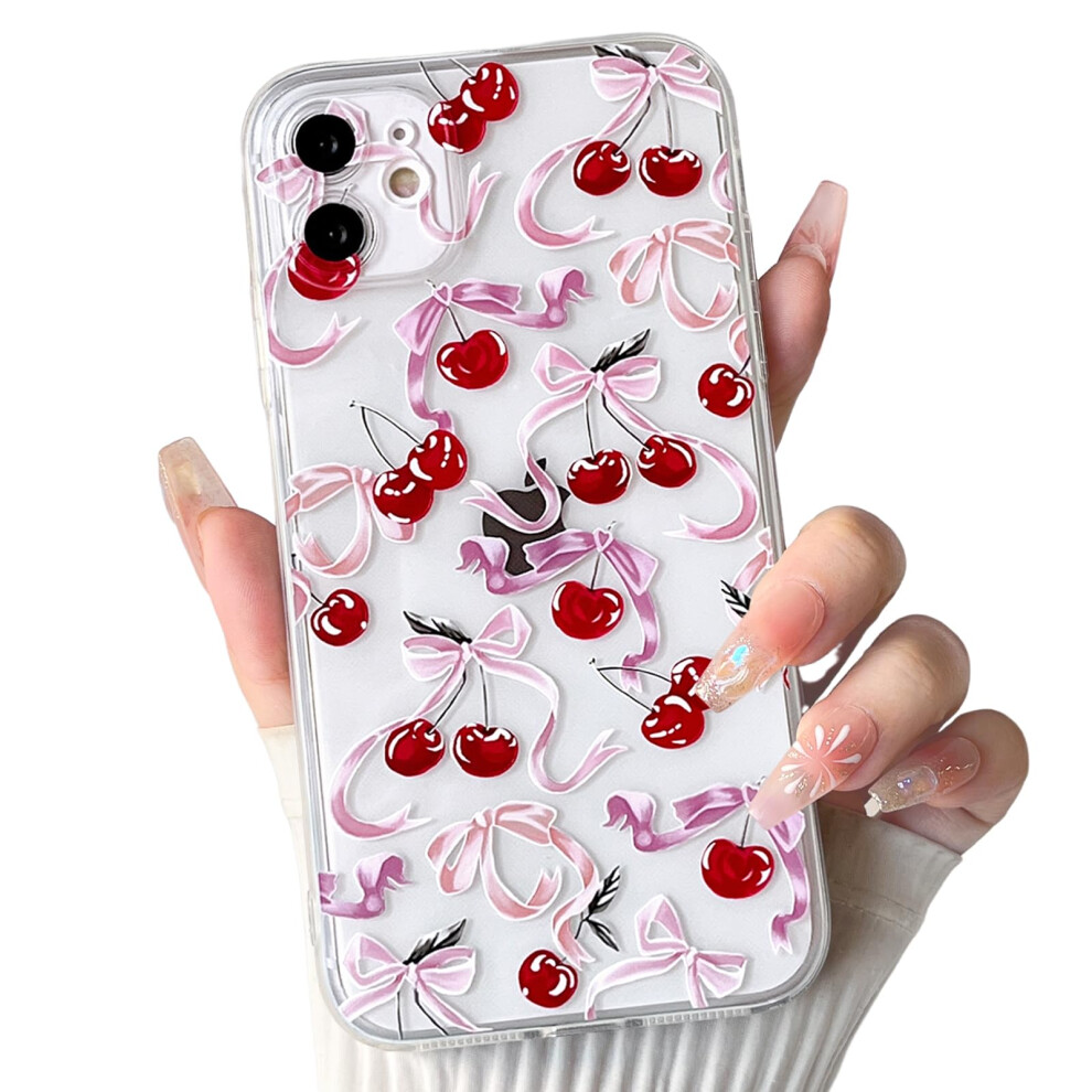 Protective Case Clear Tpu Shockproof Slim Cherry Bowknot Design For Girls For Iphone 11 Red 9169991093185