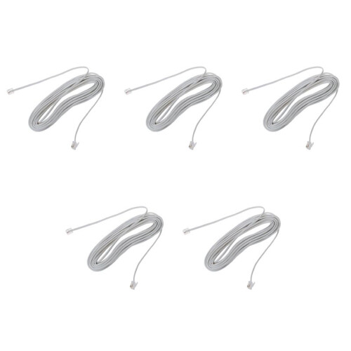 5pcs 9M 30Ft RJ11 6P2C Modular Telephone Phone Cables Wire White