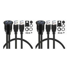 2X 2 Dual USB 3.0 AUX Flush Mount Car Mount Extension Cable for Car Truck Boat Motorcycle Dashboard Panel - 3Ft