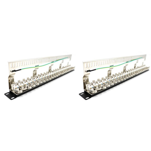 2X Cat7 Patch Panel 24Port CAT7/CAT6A FTP Patch Panel Full Shielded Incl. 24X Cat7 Shielded  Adapter 1U 19 Inch