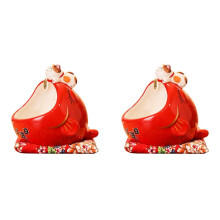2X Ceramic Lucky Cat Candy Box Cute Lucky Cat Storage Box Money Box Chinese Home Decor for Attract Wealth and Good Luck